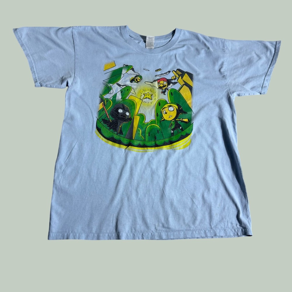 Gildan Star Wars Nintendo Mashup T-Shirt Blue Darth Vader Mario Link Large
